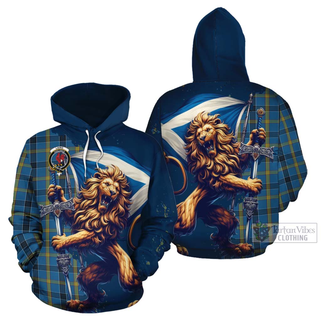 Tartan Vibes Clothing Laing Tartan Family Crest Cotton Hoodie with Scottish Majestic Lion