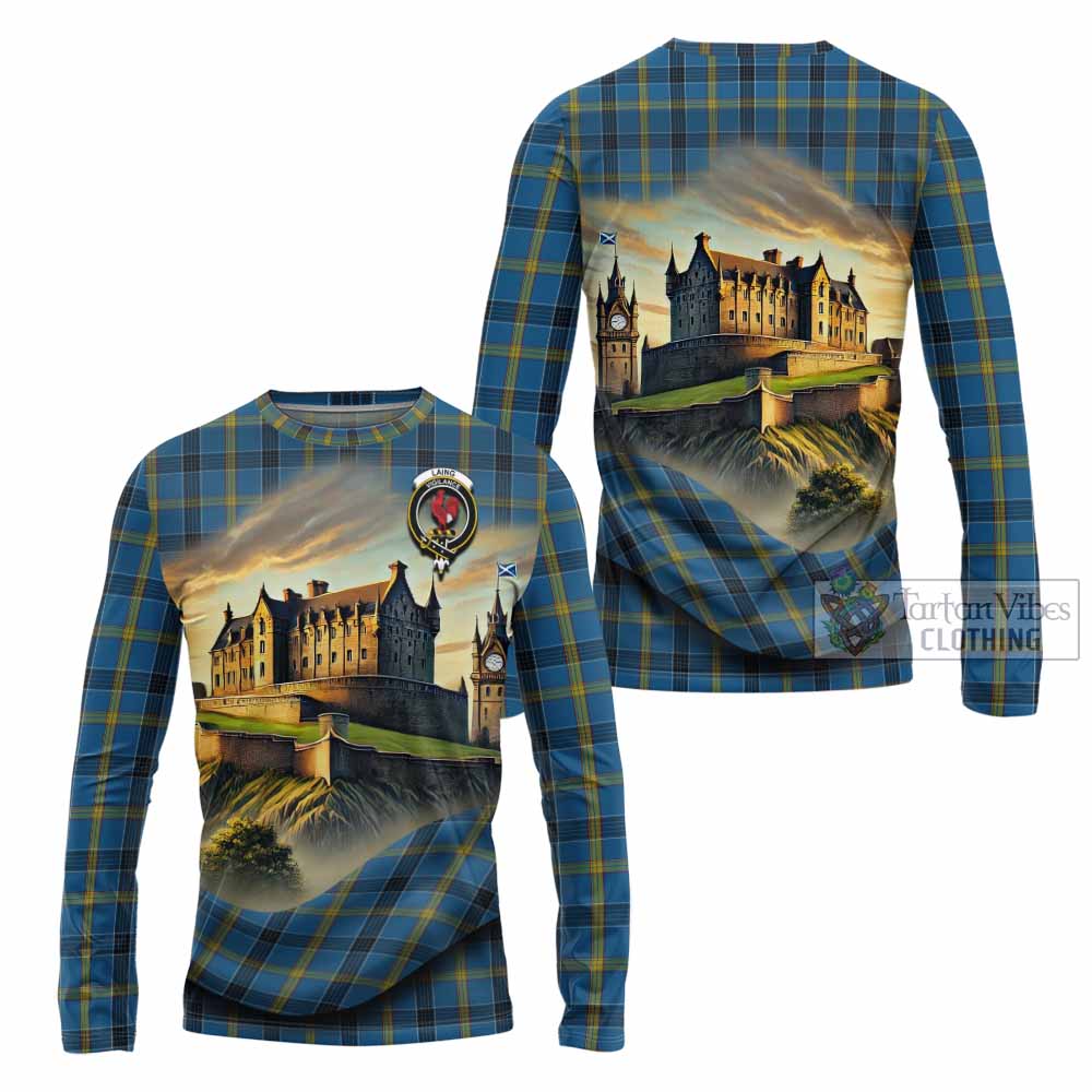 Tartan Vibes Clothing Laing Tartan Family Crest Long Sleeve T-Shirt with Scottish Ancient Castle Style