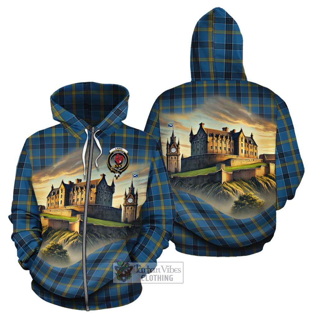 Tartan Vibes Clothing Laing Tartan Family Crest Cotton Hoodie with Scottish Ancient Castle Style