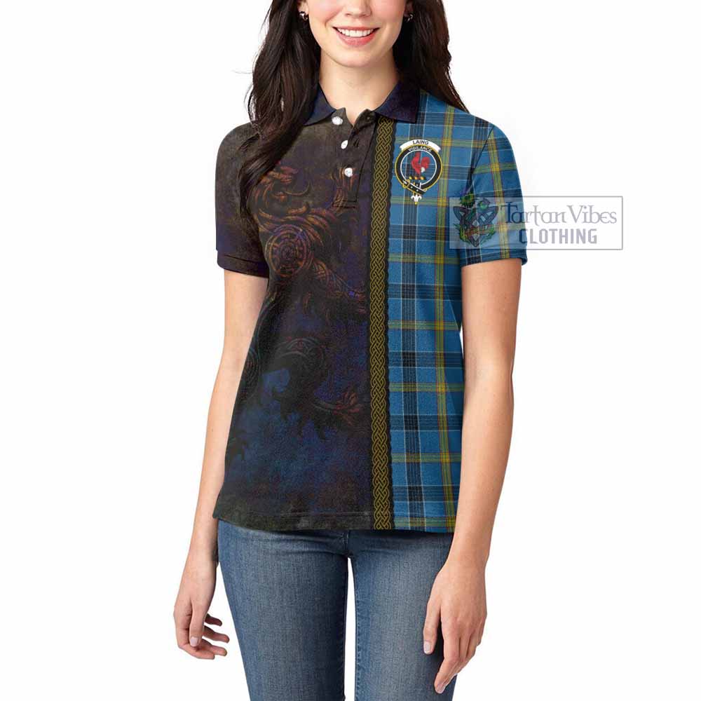 Tartan Vibes Clothing Laing Tartan Family Crest Women's Polo Shirt Alba Gu Brath Be Brave Lion Ancient Style