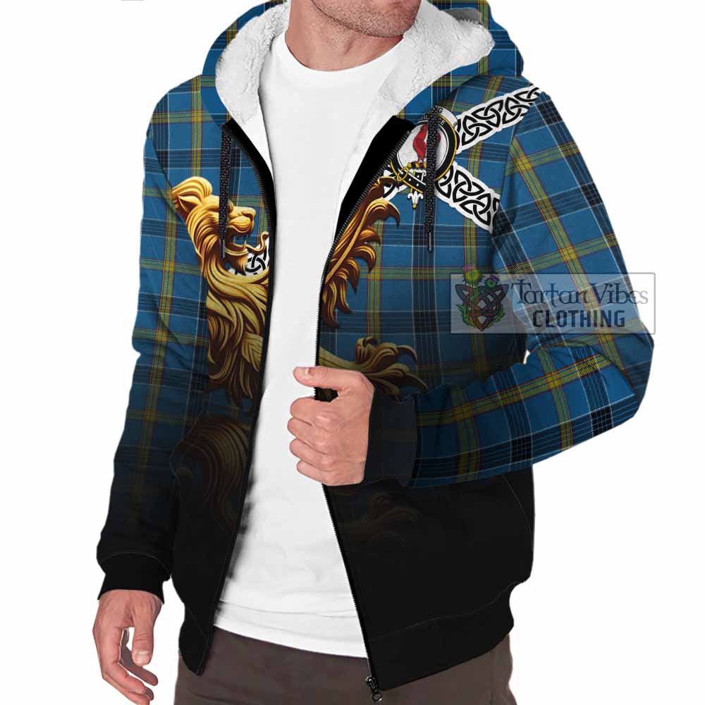 Tartan Vibes Clothing Laing Crest Tartan Sherpa Hoodie with Golden Lion Emblem Celtic Style