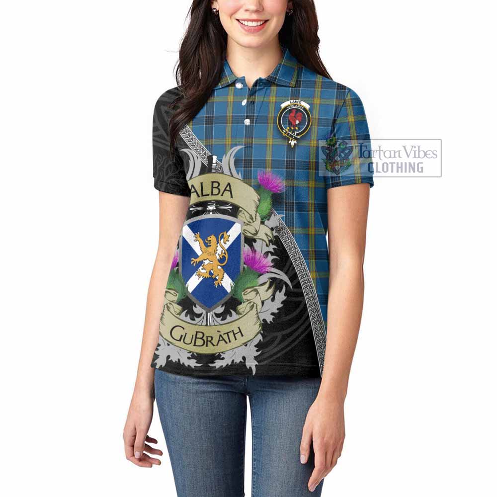Tartan Vibes Clothing Laing Tartan Family Crest Women's Polo Shirt Lion Rampant Royal Thistle Shield Celtic Inspired