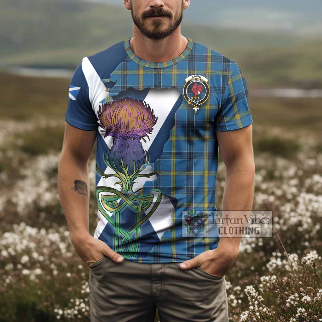 Tartan Vibes Clothing Laing Tartan Family Crest T-Shirt Scottish Thistle Celtic Inspired