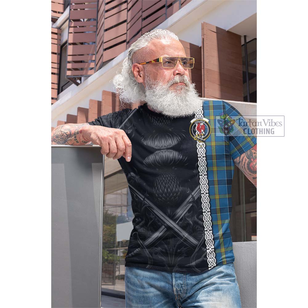 Tartan Vibes Clothing Laing Tartan Cotton T-shirt with Family Crest Cross Sword Thistle Celtic Vibes