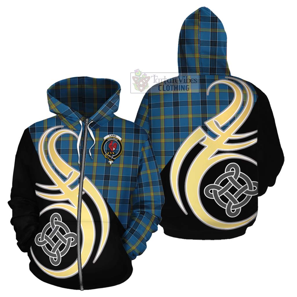 Tartan Vibes Clothing Laing Tartan Cotton Hoodie with Family Crest and Celtic Symbol Style
