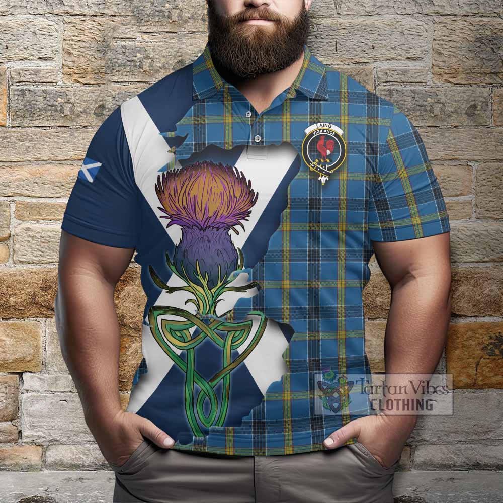 Tartan Vibes Clothing Laing Tartan Family Crest Polo Shirt Scottish Thistle Celtic Inspired