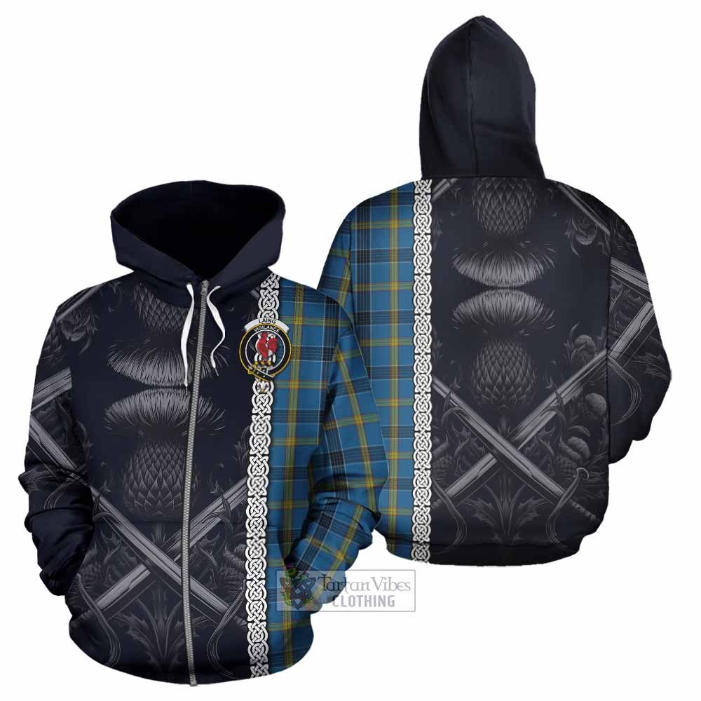 Tartan Vibes Clothing Laing Tartan Hoodie with Family Crest Cross Sword Thistle Celtic Vibes