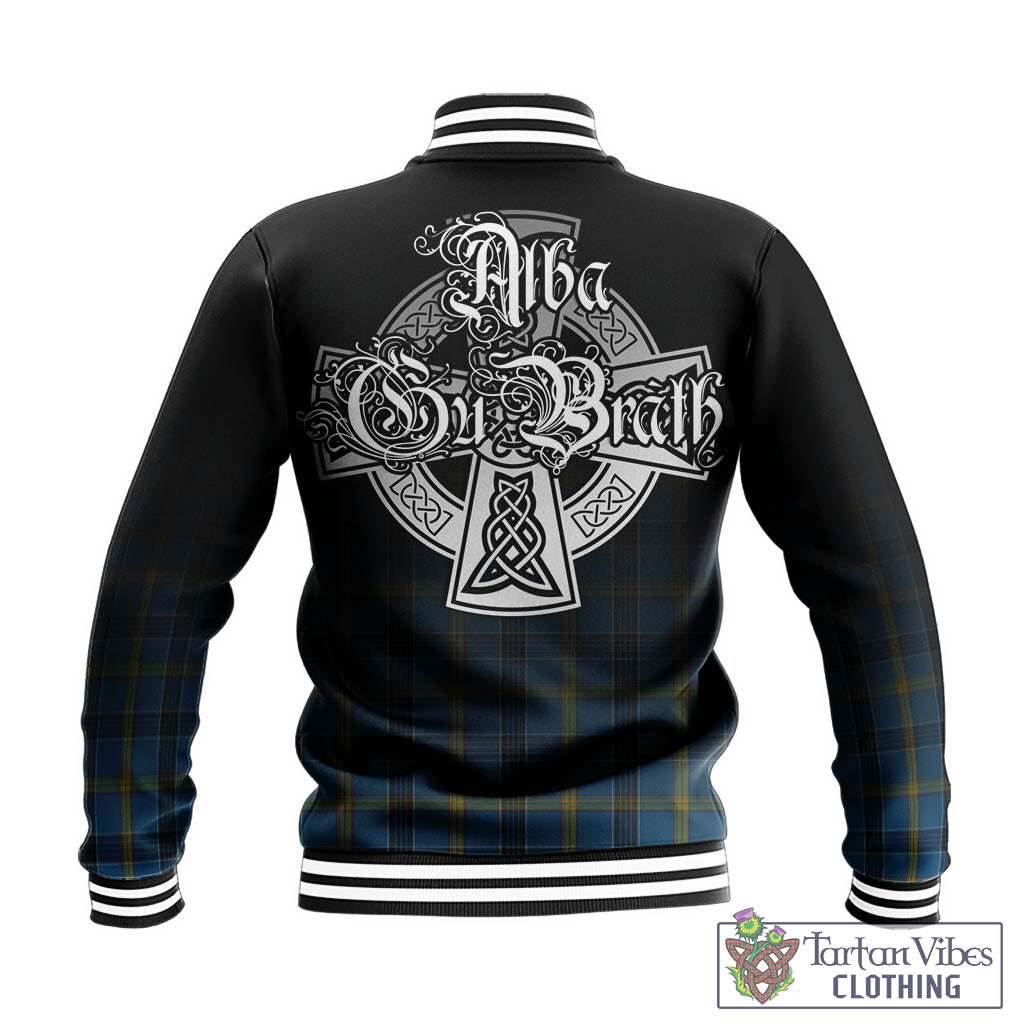 Tartan Vibes Clothing Laing Tartan Baseball Jacket Featuring Alba Gu Brath Family Crest Celtic Inspired