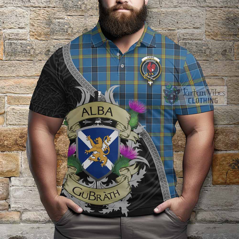 Tartan Vibes Clothing Laing Tartan Family Crest Polo Shirt Lion Rampant Royal Thistle Shield Celtic Inspired