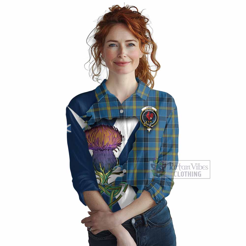 Tartan Vibes Clothing Laing Tartan Family Crest Women's Casual Shirt Scottish Thistle Celtic Inspired