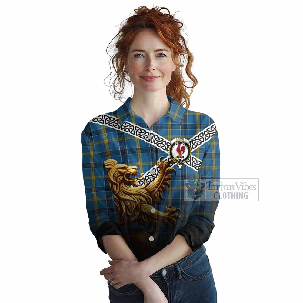 Tartan Vibes Clothing Laing Crest Tartan Women's Casual Shirt with Golden Lion Emblem Celtic Style