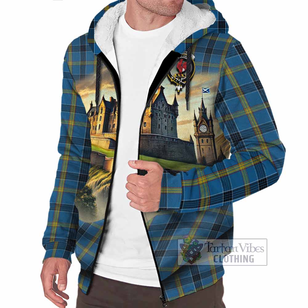 Tartan Vibes Clothing Laing Tartan Family Crest Sherpa Hoodie with Scottish Ancient Castle Style