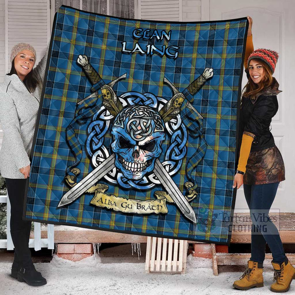 Tartan Vibes Clothing Laing Tartan Quilt with Celtic Skull Alba Gu Brath Style