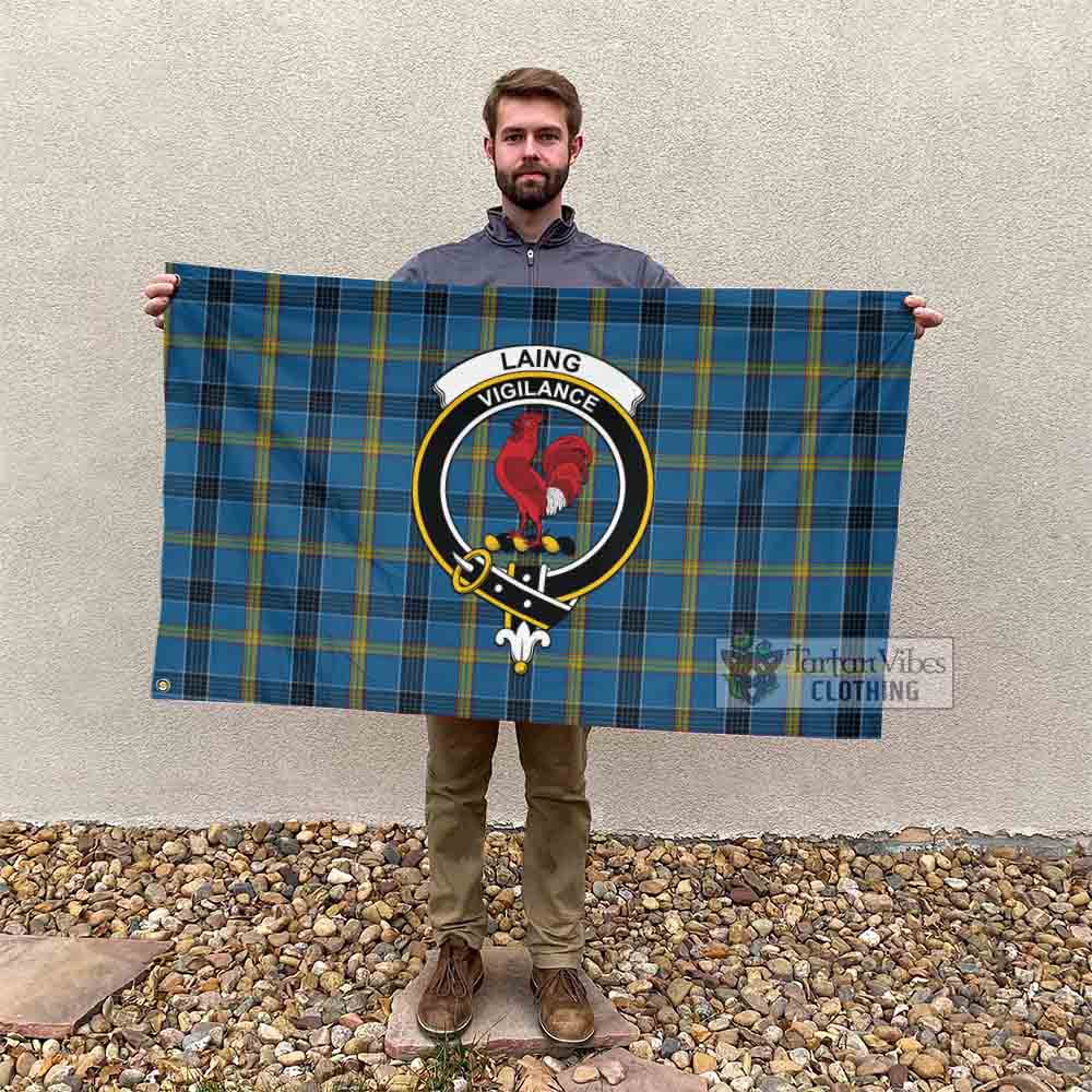 Tartan Vibes Clothing Laing Tartan House Flag with Family Crest