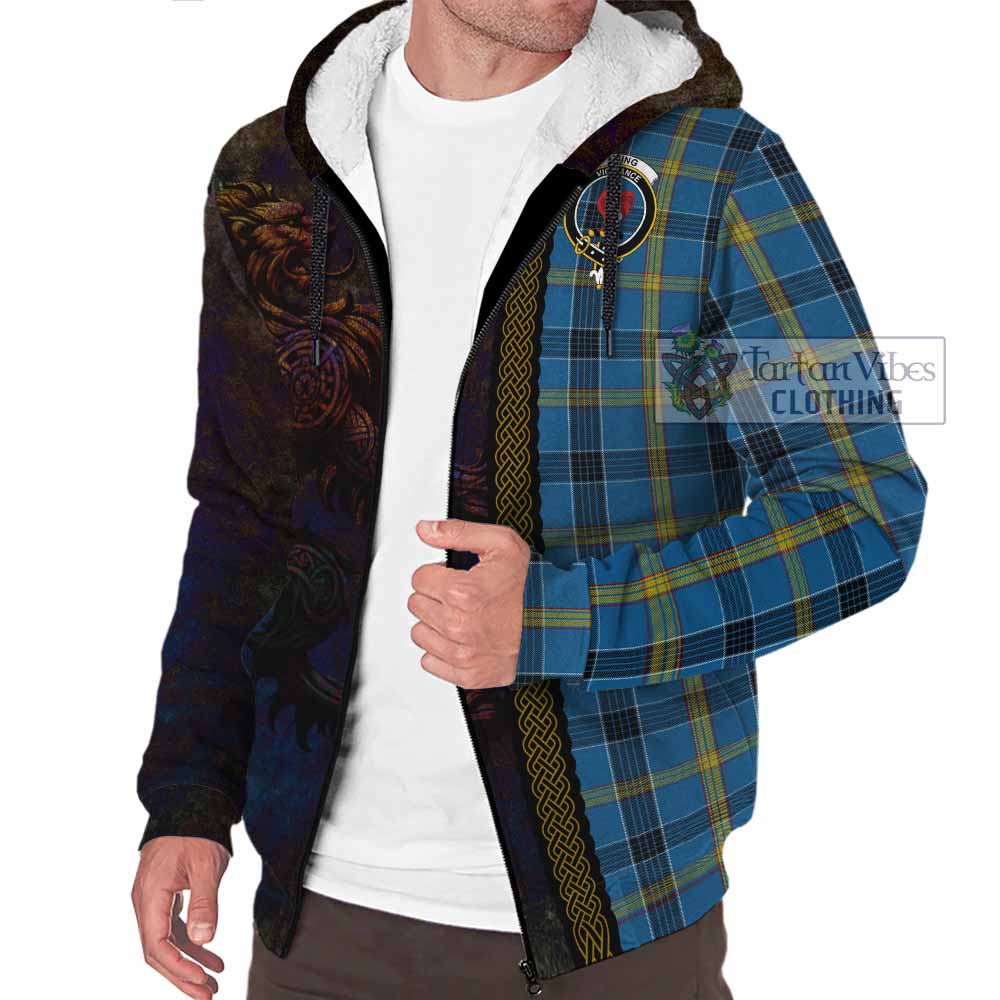 Tartan Vibes Clothing Laing Tartan Family Crest Sherpa Hoodie Alba Gu Brath Be Brave Lion Ancient Style