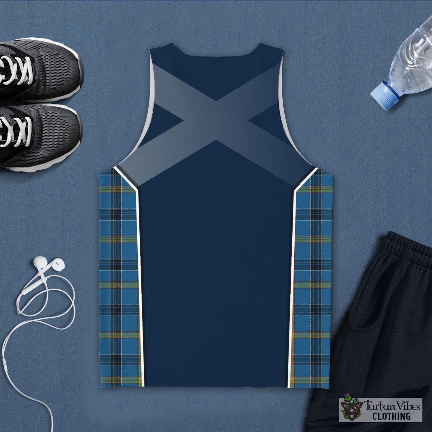 Tartan Vibes Clothing Laing Tartan Men's Tanks Top with Family Crest and Scottish Thistle Vibes Sport Style