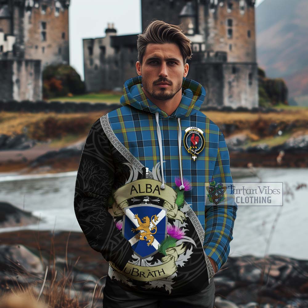 Tartan Vibes Clothing Laing Tartan Family Crest Cotton Hoodie Lion Rampant Royal Thistle Shield Celtic Inspired