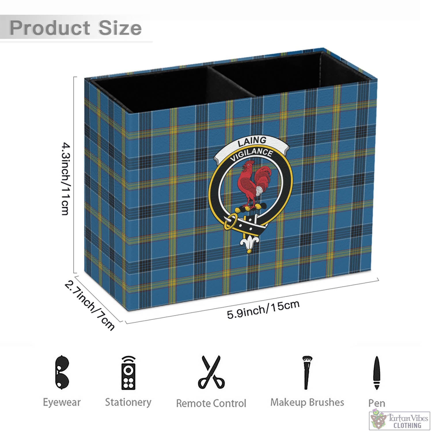 Tartan Vibes Clothing Laing Tartan Pen Holder with Family Crest