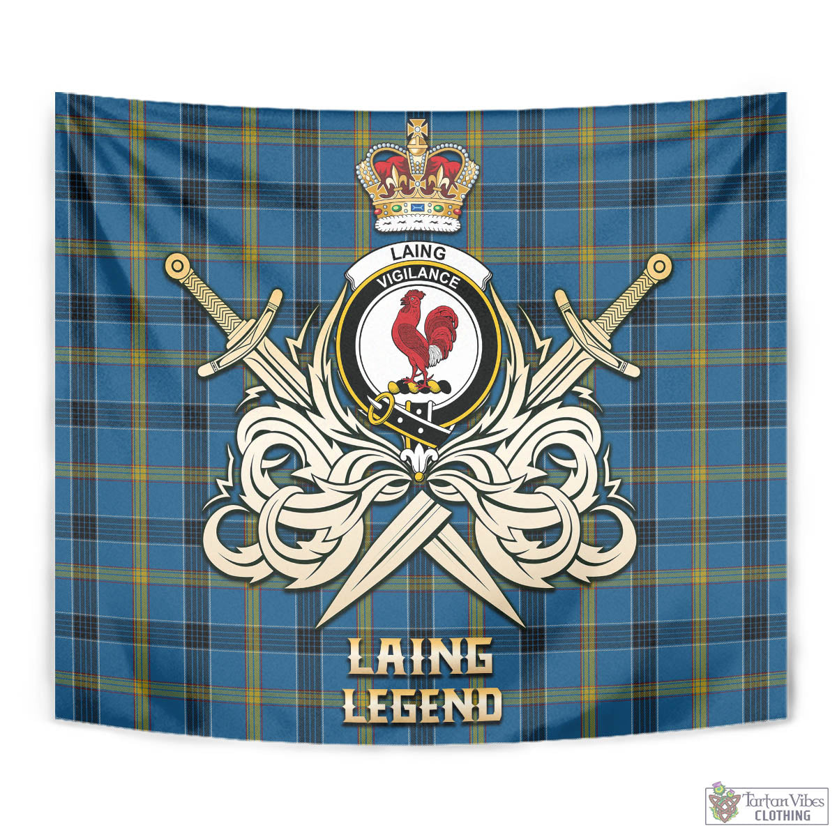 Tartan Vibes Clothing Laing Tartan Tapestry with Clan Crest and the Golden Sword of Courageous Legacy