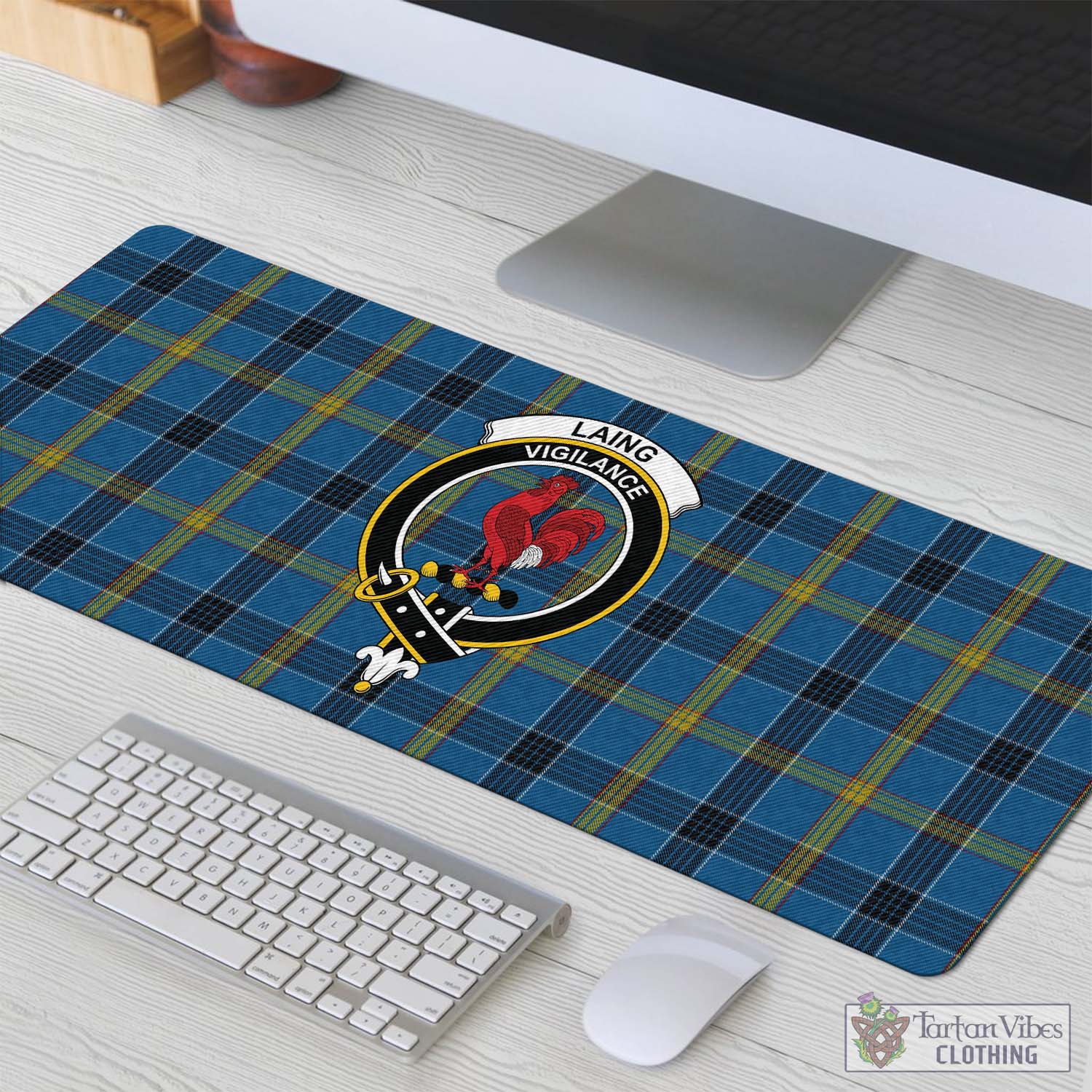 Tartan Vibes Clothing Laing Tartan Mouse Pad with Family Crest
