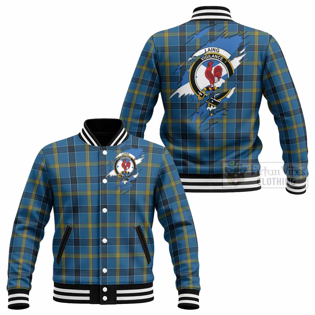 Laing Clan Crest In Me Tartan Baseball Jacket Scotland Flag Style