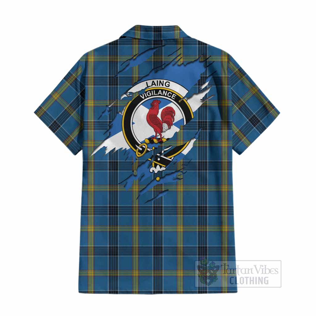 Laing Clan Crest In Me Tartan Cotton Hawaiian Shirt Scotland Flag Style