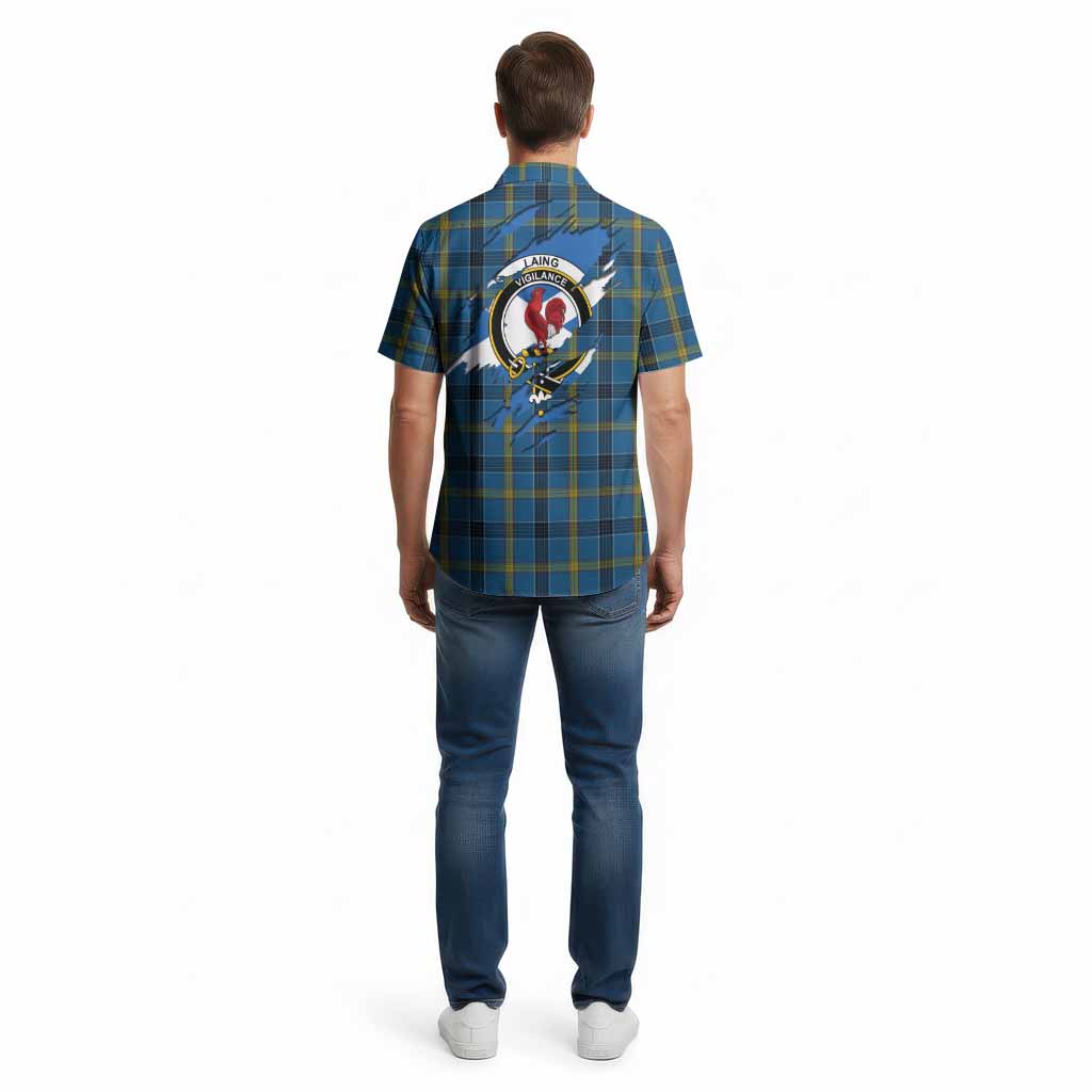 Laing Clan Crest In Me Tartan Cotton Hawaiian Shirt Scotland Flag Style