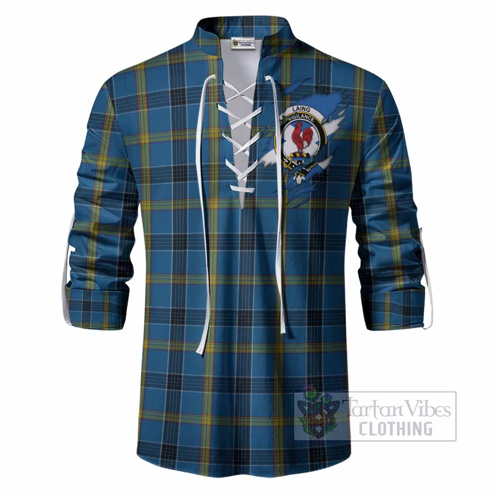 Laing Clan Crest In Me Tartan Ghillie Shirt Scotland Flag Style