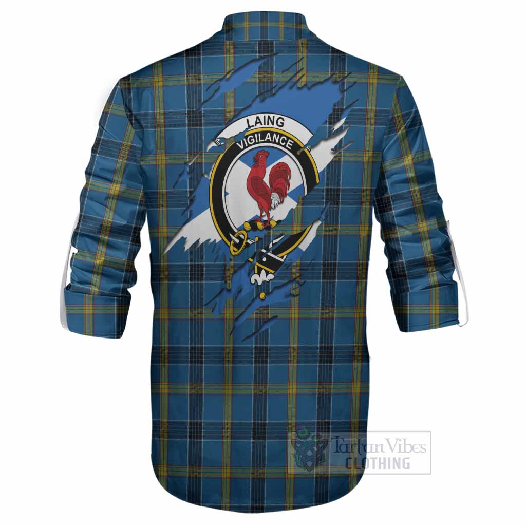 Laing Clan Crest In Me Tartan Ghillie Shirt Scotland Flag Style