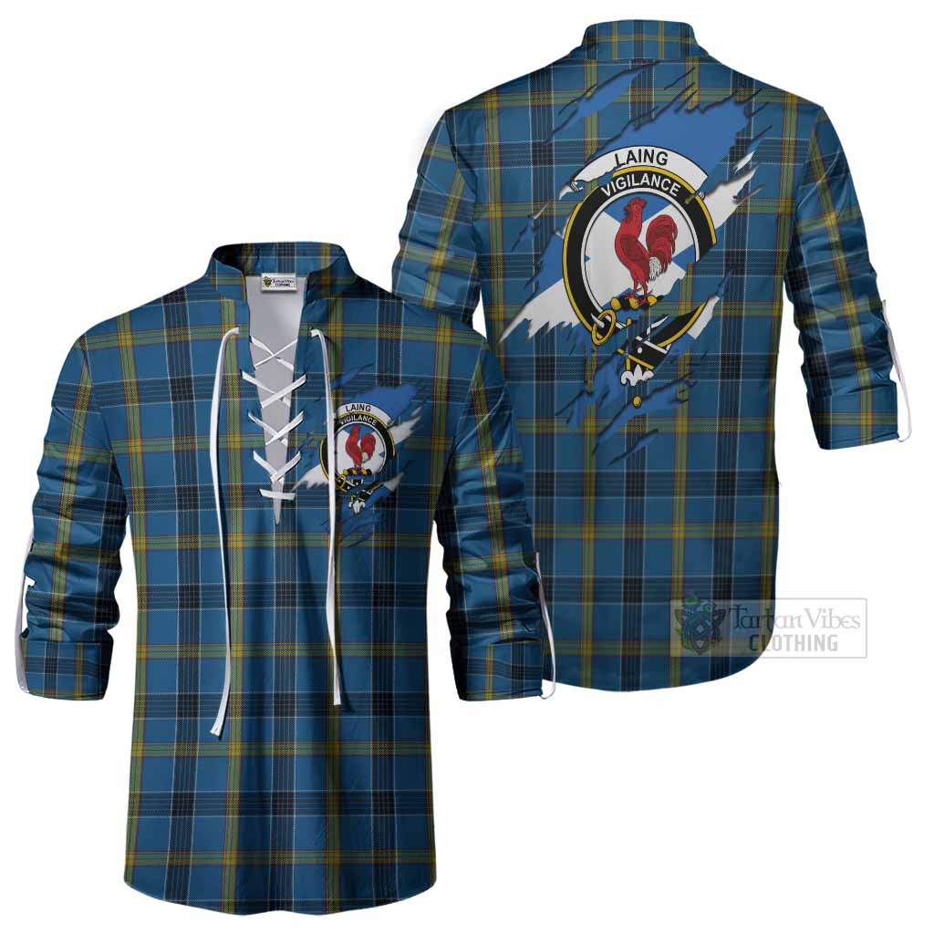 Laing Clan Crest In Me Tartan Ghillie Shirt Scotland Flag Style