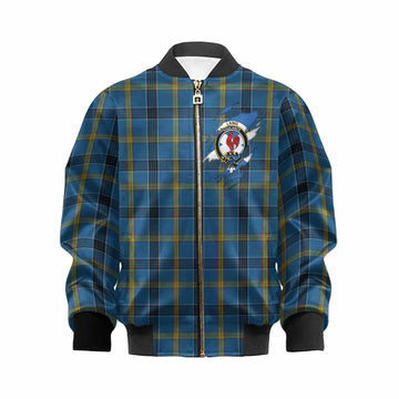 Laing Clan Crest In Me Tartan Kid Bomber Jacket Scotland Flag Style