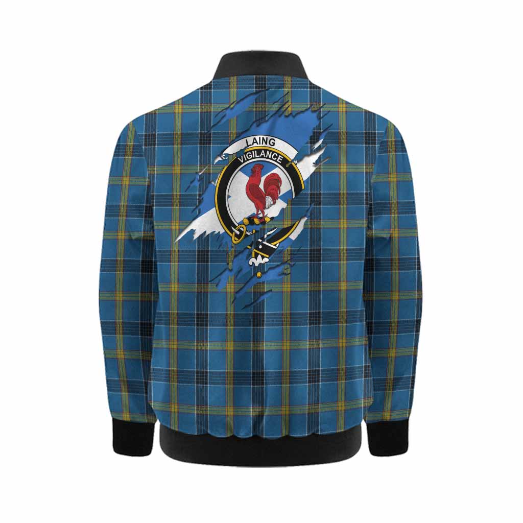 Laing Clan Crest In Me Tartan Kid Bomber Jacket Scotland Flag Style