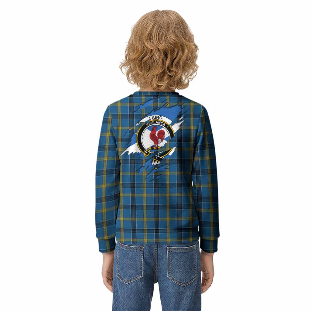 Laing Clan Crest In Me Tartan Kid Knitted Sweatshirt Scotland Flag Style