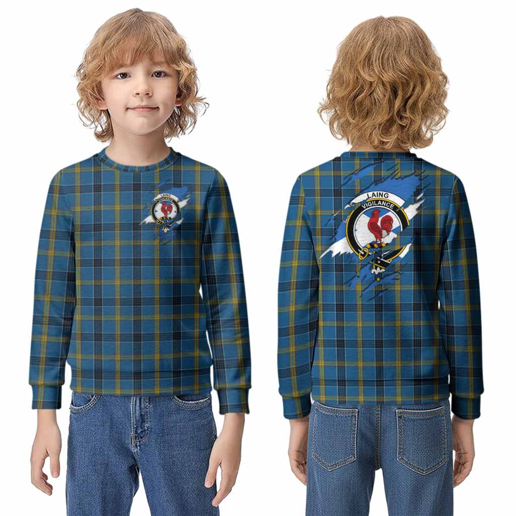Laing Clan Crest In Me Tartan Kid Knitted Sweatshirt Scotland Flag Style