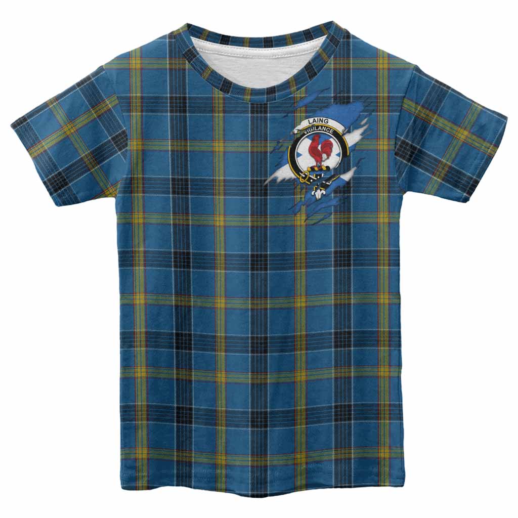 Laing Clan Crest In Me Tartan Kid T-shirt Scotland Flag Style