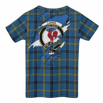Laing Clan Crest In Me Tartan Kid T-shirt Scotland Flag Style