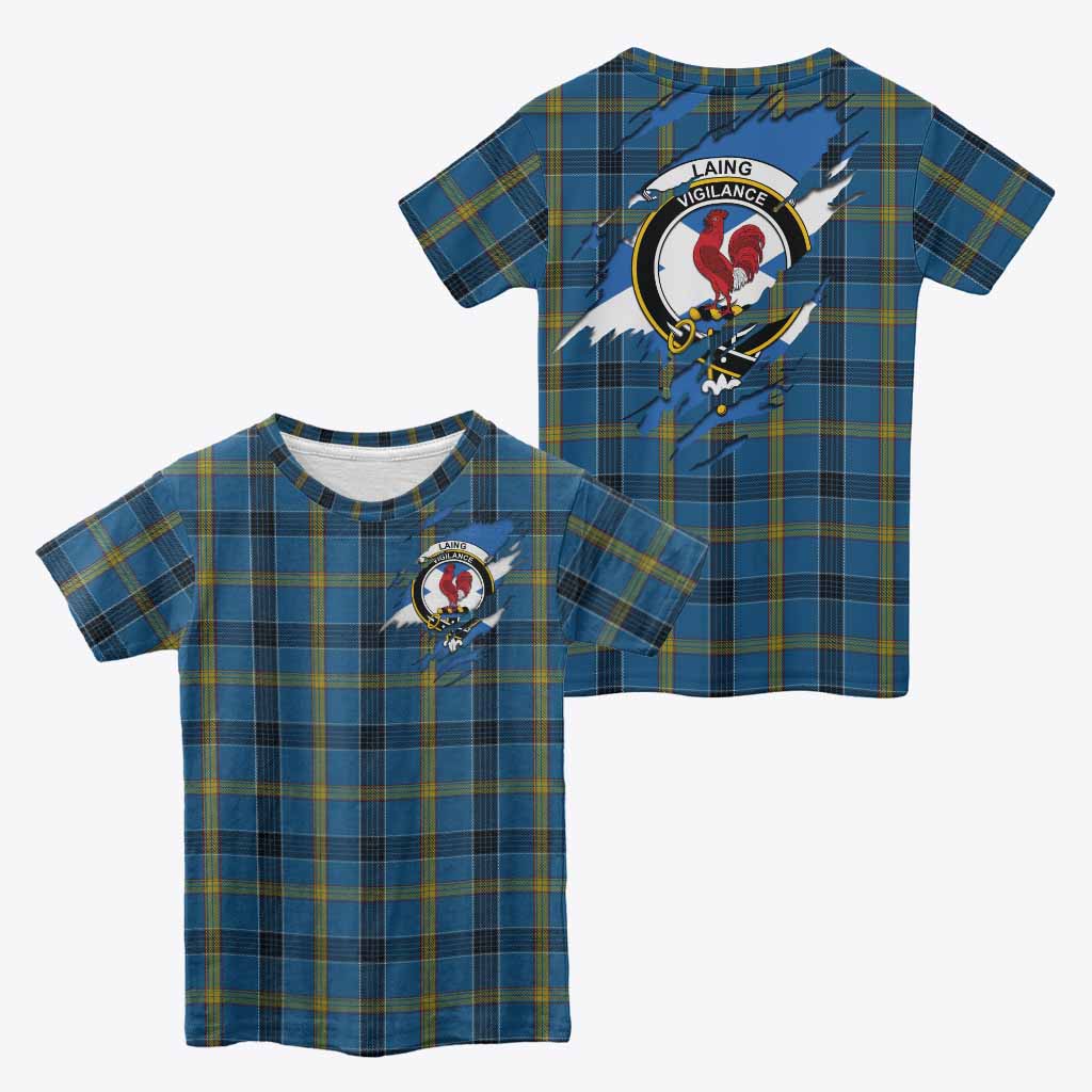 Laing Clan Crest In Me Tartan Kid T-shirt Scotland Flag Style