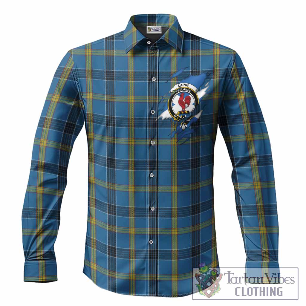 Laing Clan Crest In Me Tartan Long Sleeve Button Shirts Scotland Flag Style