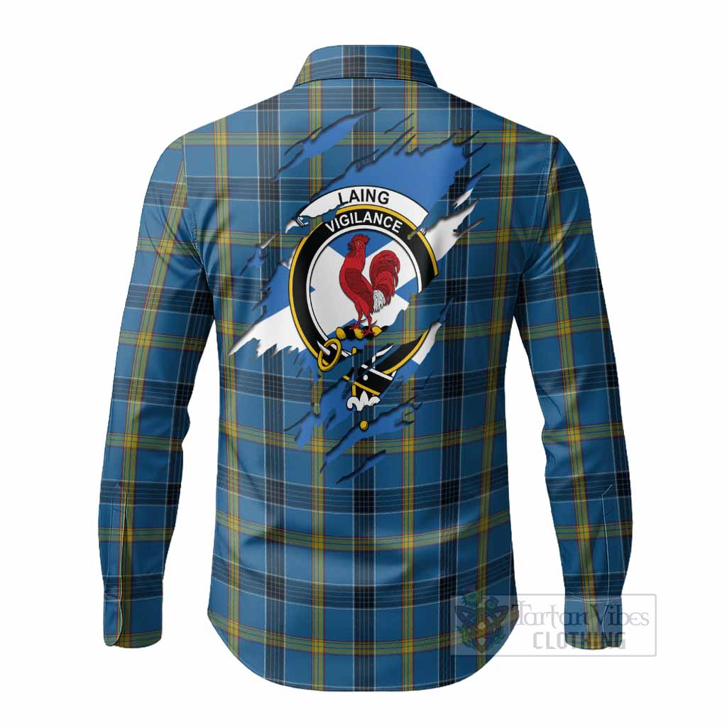 Laing Clan Crest In Me Tartan Long Sleeve Button Shirts Scotland Flag Style
