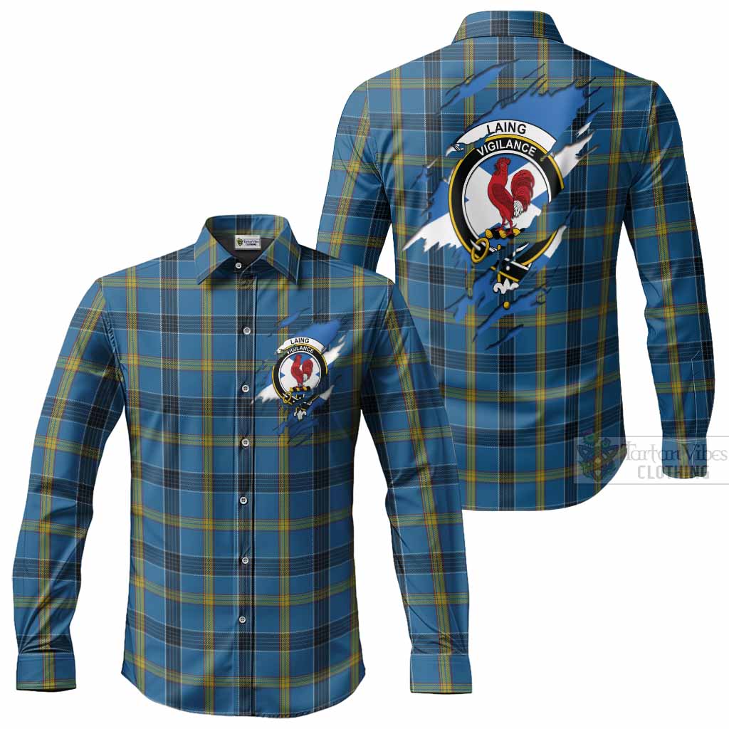 Laing Clan Crest In Me Tartan Long Sleeve Button Shirts Scotland Flag Style