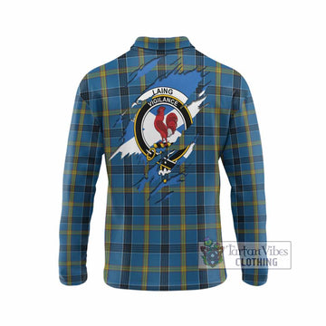 Laing Clan Crest In Me Tartan Long Sleeve Polo Shirt Scotland Flag Style