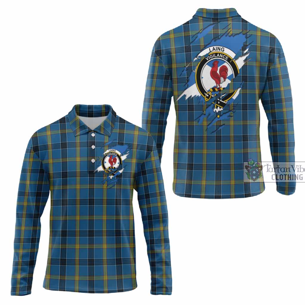 Laing Clan Crest In Me Tartan Long Sleeve Polo Shirt Scotland Flag Style