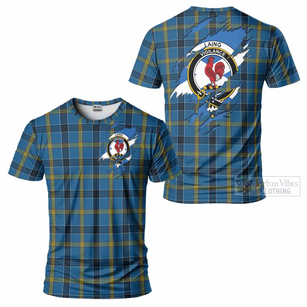Laing Clan Crest In Me Tartan T-Shirt Scotland Flag Style