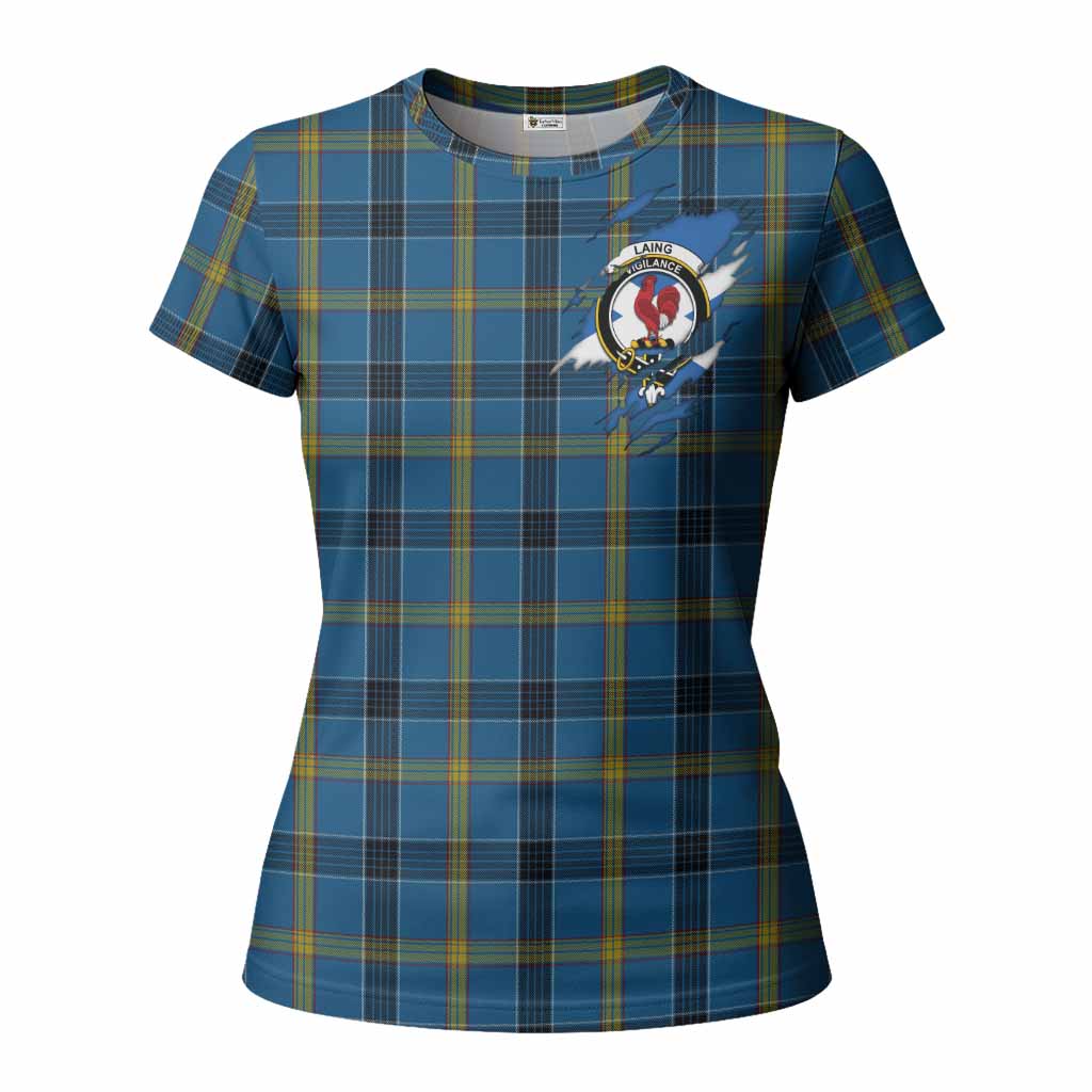 Laing Clan Crest In Me Tartan Women T shirt Scotland Flag Style