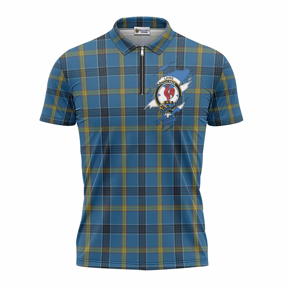 Laing Clan Crest In Me Tartan Zipper Polo Shirt Scotland Flag Style