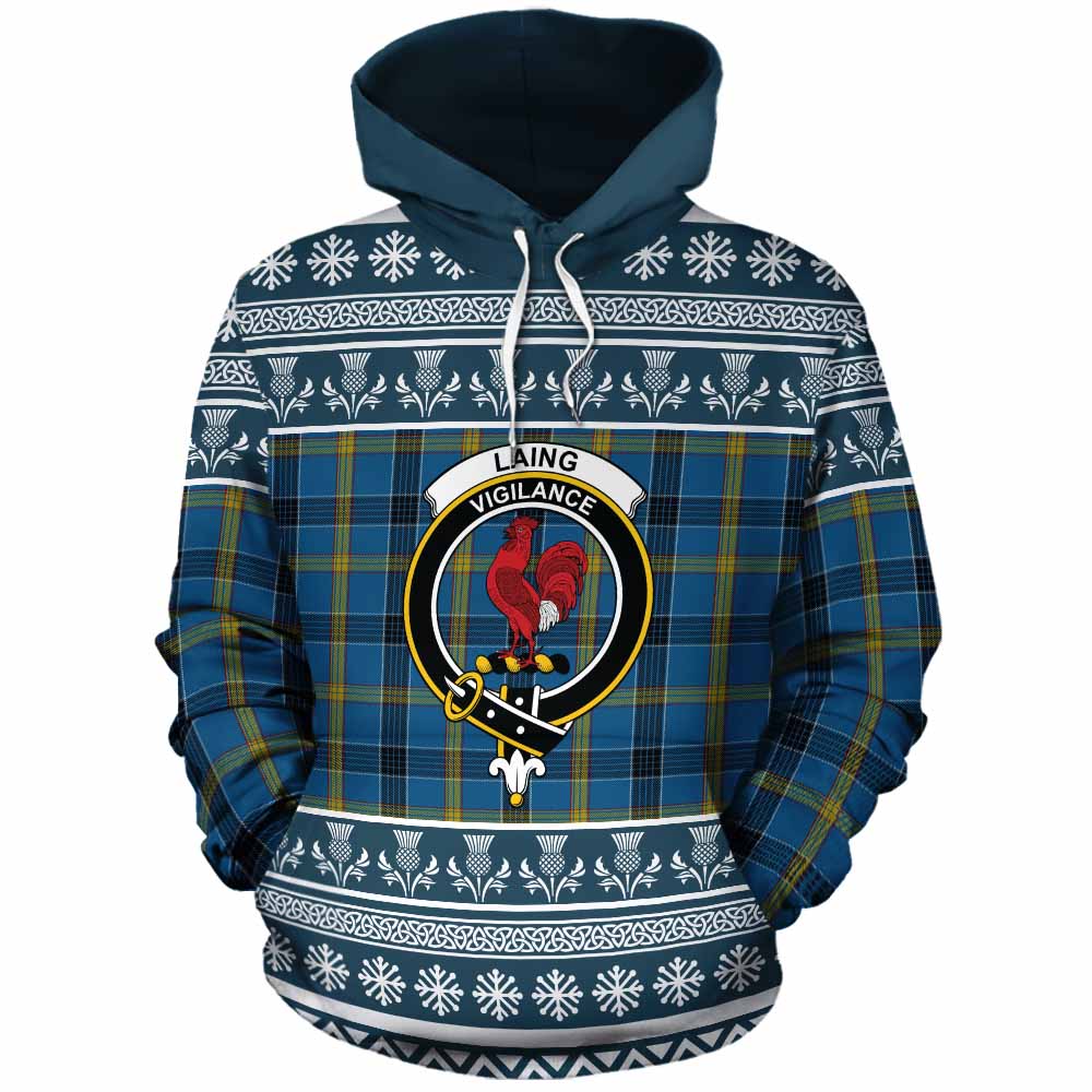 Laing Clan Tartan Christmas Cotton Hoodie with Family Crest - Tartan Vibes Clothing