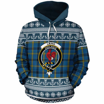 Laing Clan Tartan Christmas Cotton Hoodie with Family Crest