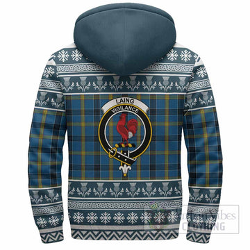 Laing Clan Tartan Christmas Fleece Hoodie with Family Crest