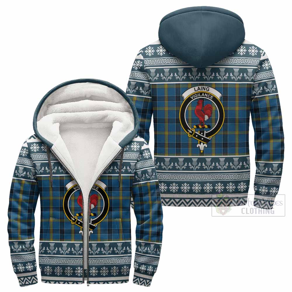 Laing Clan Tartan Christmas Fleece Hoodie with Family Crest - Tartan Vibes Clothing