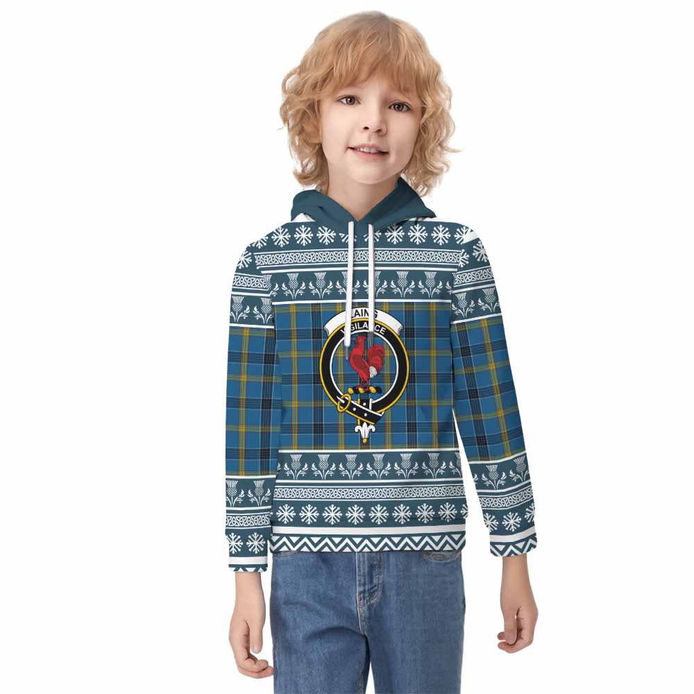 Laing Clan Tartan Christmas Kid Hoodie with Family Crest - Tartan Vibes Clothing